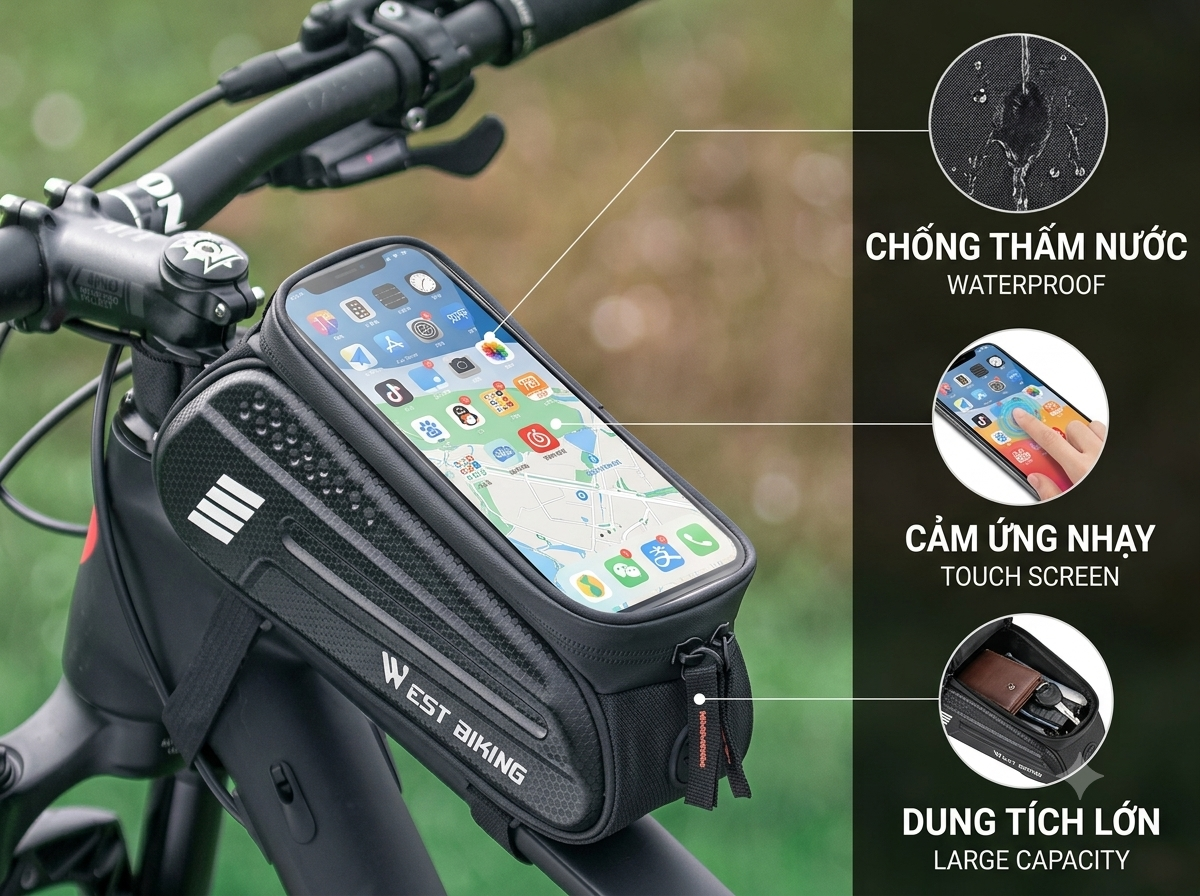 túi treo sườn xe đạp chống nước west biking 