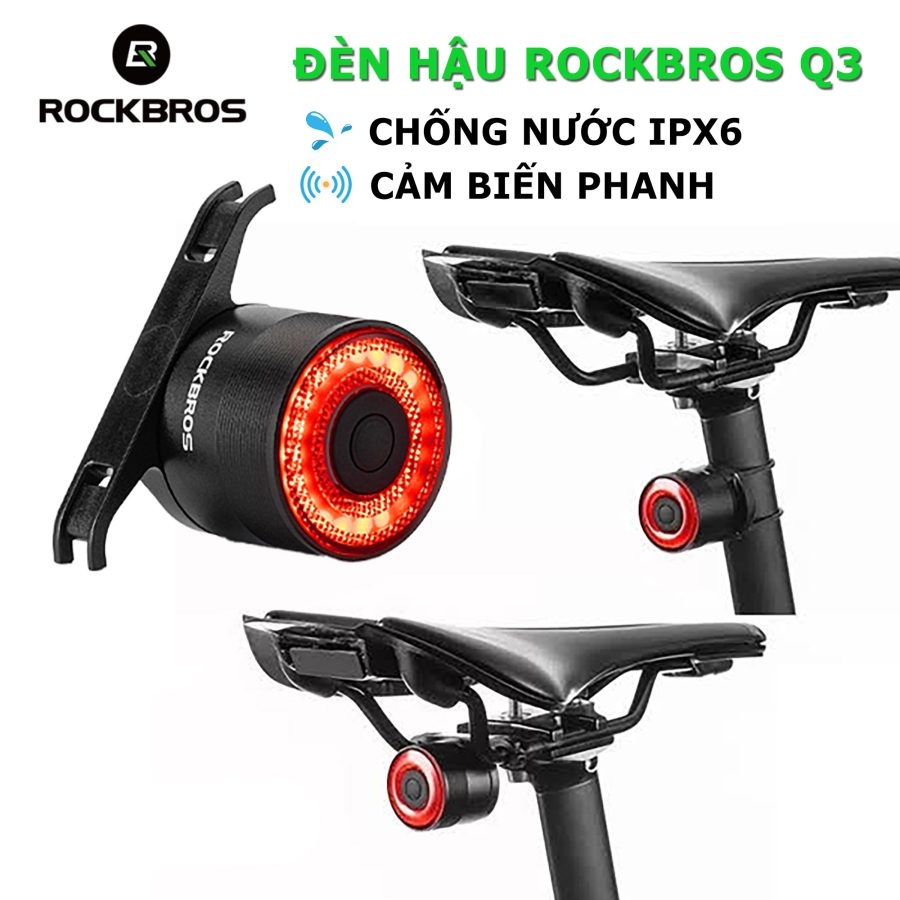 Đèn Hậu Xe Đạp ROCKBROS Q3 – Cảm Biến Phanh Thông Minh, IPX6, Sạc Type-C