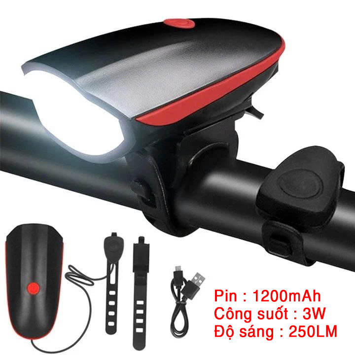 đèn xe đạp sạc usb kết hợp còi hú