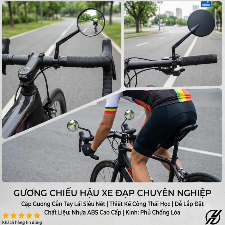 Gương Chiếu Hậu Xe Đạp Gắn Tay Lái, Xoay 360 Độ, Chống Rung, Gương Lồi guong chieu hau xe dap