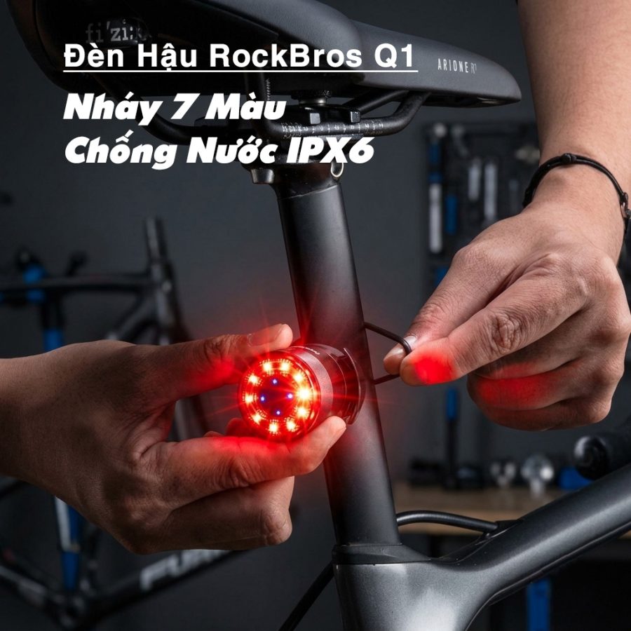 Đèn hậu xe đạp ROCKBROS Q1 Nháy 7 Màu IPX6